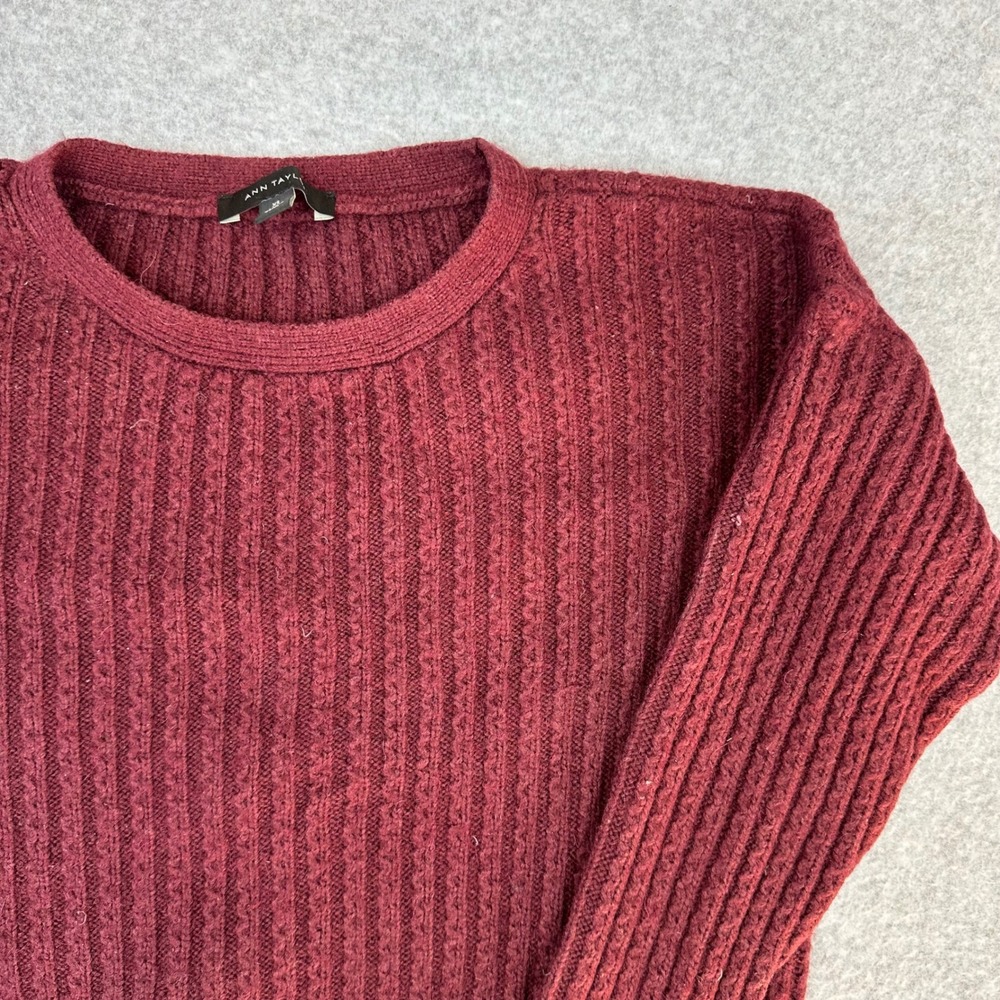 Ann Taylor Womens XS Burgundy Alpaca Wool Blend Ribbed Cable Knit Sweater
